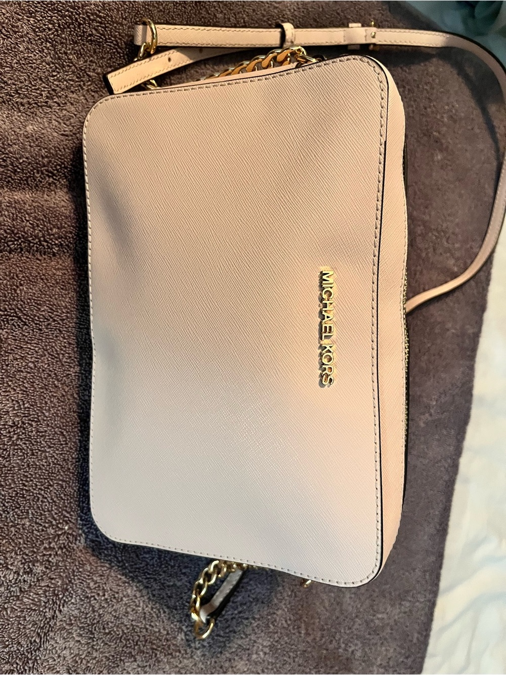 Michael Kors Blush Saffiano Crossbody Bag with Gold Hardware